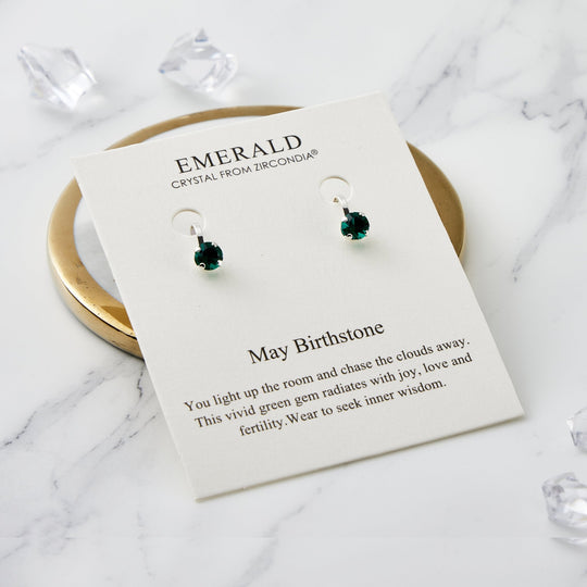 May (Emerald) Birthstone Clip On Earrings Created with Zircondia® Crystals - Philip Jones Jewellery