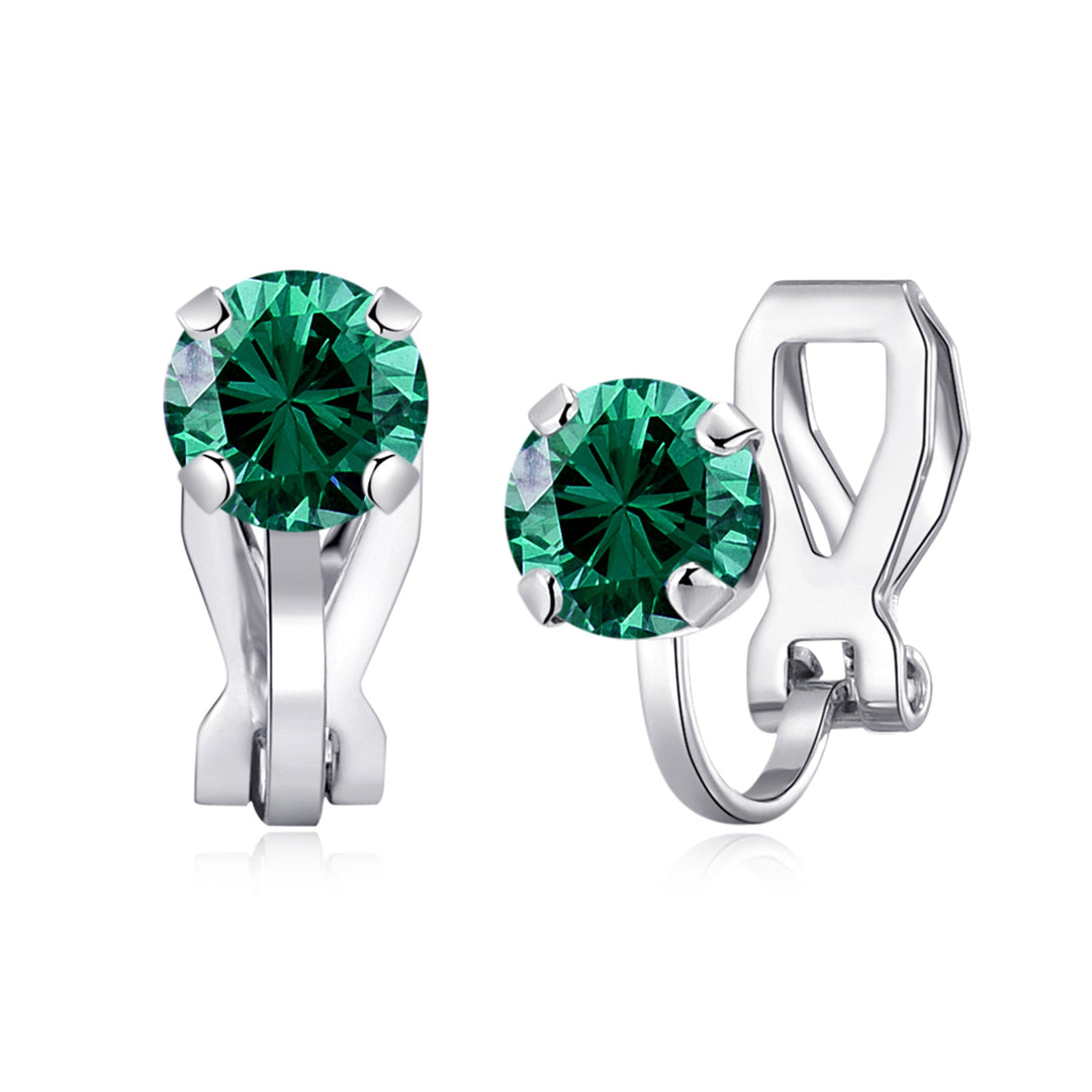 May (Emerald) Birthstone Clip On Earrings Created with Zircondia® Crystals - Philip Jones Jewellery