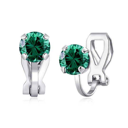May (Emerald) Birthstone Clip On Earrings Created with Zircondia® Crystals - Philip Jones Jewellery
