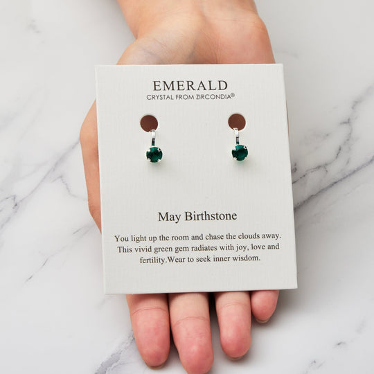 May (Emerald) Birthstone Clip On Earrings Created with Zircondia® Crystals - Philip Jones Jewellery