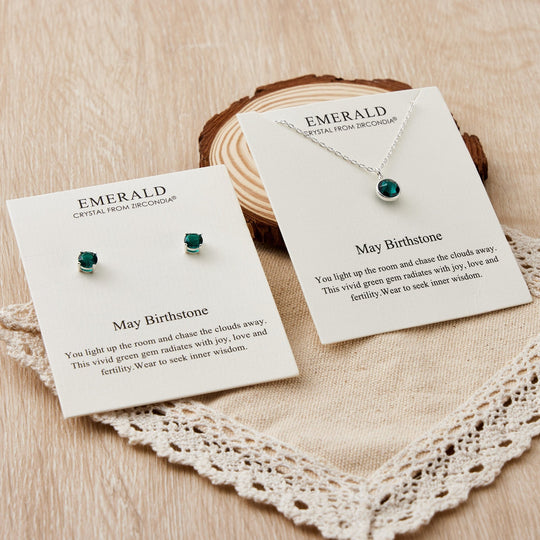 May (Emerald) Birthstone Necklace & Earrings Set Created with Zircondia® Crystals - Philip Jones Jewellery