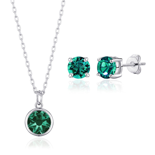May (Emerald) Birthstone Necklace & Earrings Set Created with Zircondia® Crystals - Philip Jones Jewellery