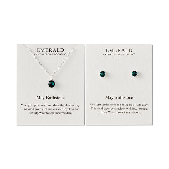 May (Emerald) Birthstone Necklace & Earrings Set Created with Zircondia® Crystals - Philip Jones Jewellery