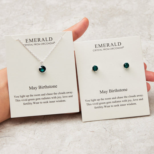 May (Emerald) Birthstone Necklace & Earrings Set Created with Zircondia® Crystals - Philip Jones Jewellery