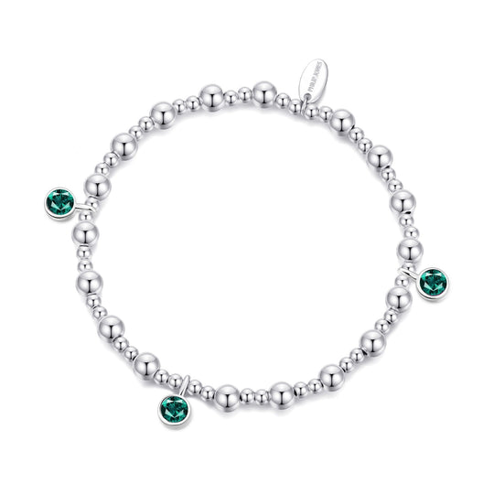 May (Emerald) Birthstone Stretch Charm Bracelet with Quote Gift Box - Philip Jones Jewellery