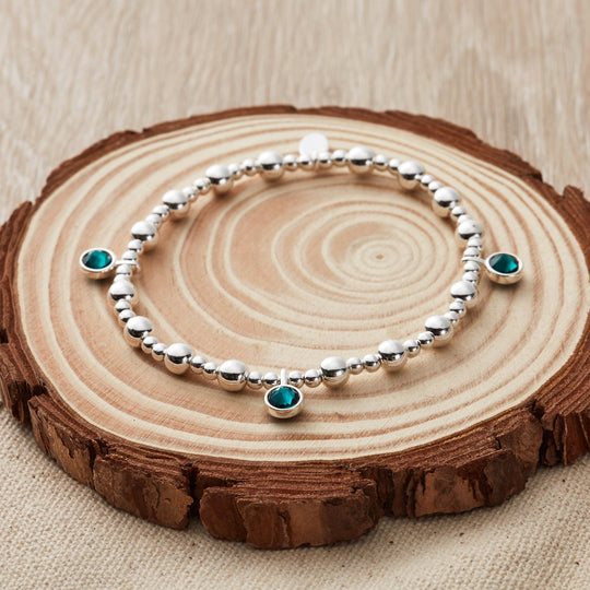 May (Emerald) Birthstone Stretch Charm Bracelet with Quote Gift Box - Philip Jones Jewellery