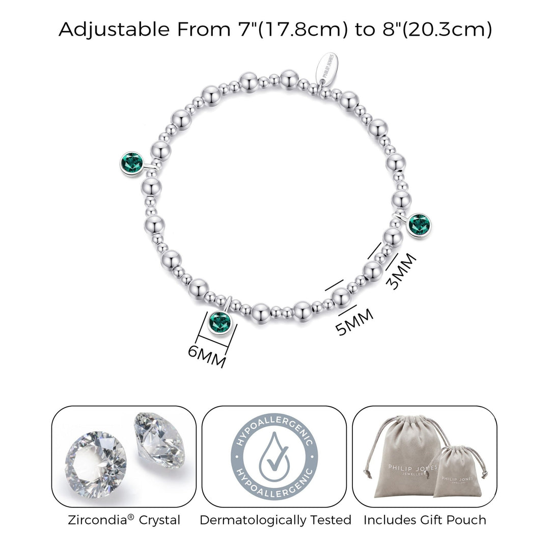 May (Emerald) Birthstone Stretch Charm Bracelet with Quote Gift Box - Philip Jones Jewellery