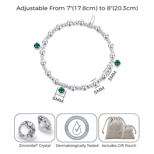 May (Emerald) Birthstone Stretch Charm Bracelet with Quote Gift Box - Philip Jones Jewellery