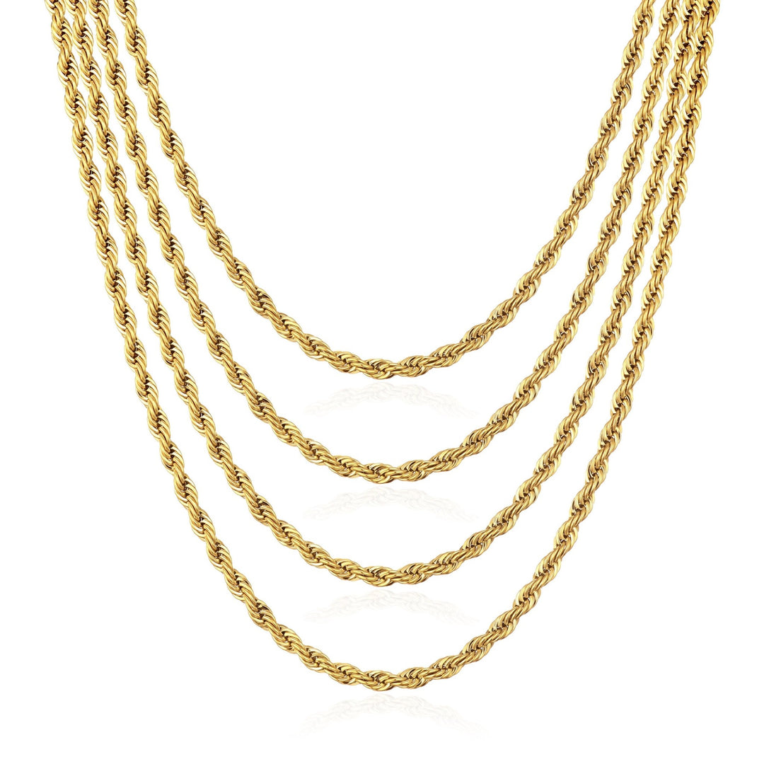 Men's 5mm Gold Plated Steel 18 - 24 Inch Round Rope Wheat Chain Necklace - Philip Jones Jewellery