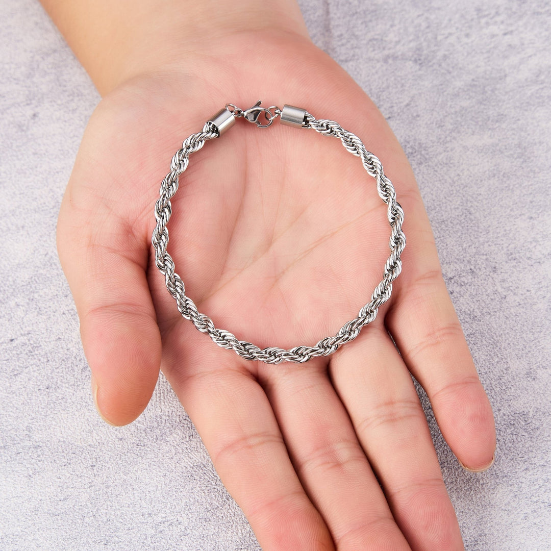 Men's 5mm Stainless Steel 7.5 - 8.5 Inch Round Rope Wheat Chain Bracelet - Philip Jones Jewellery