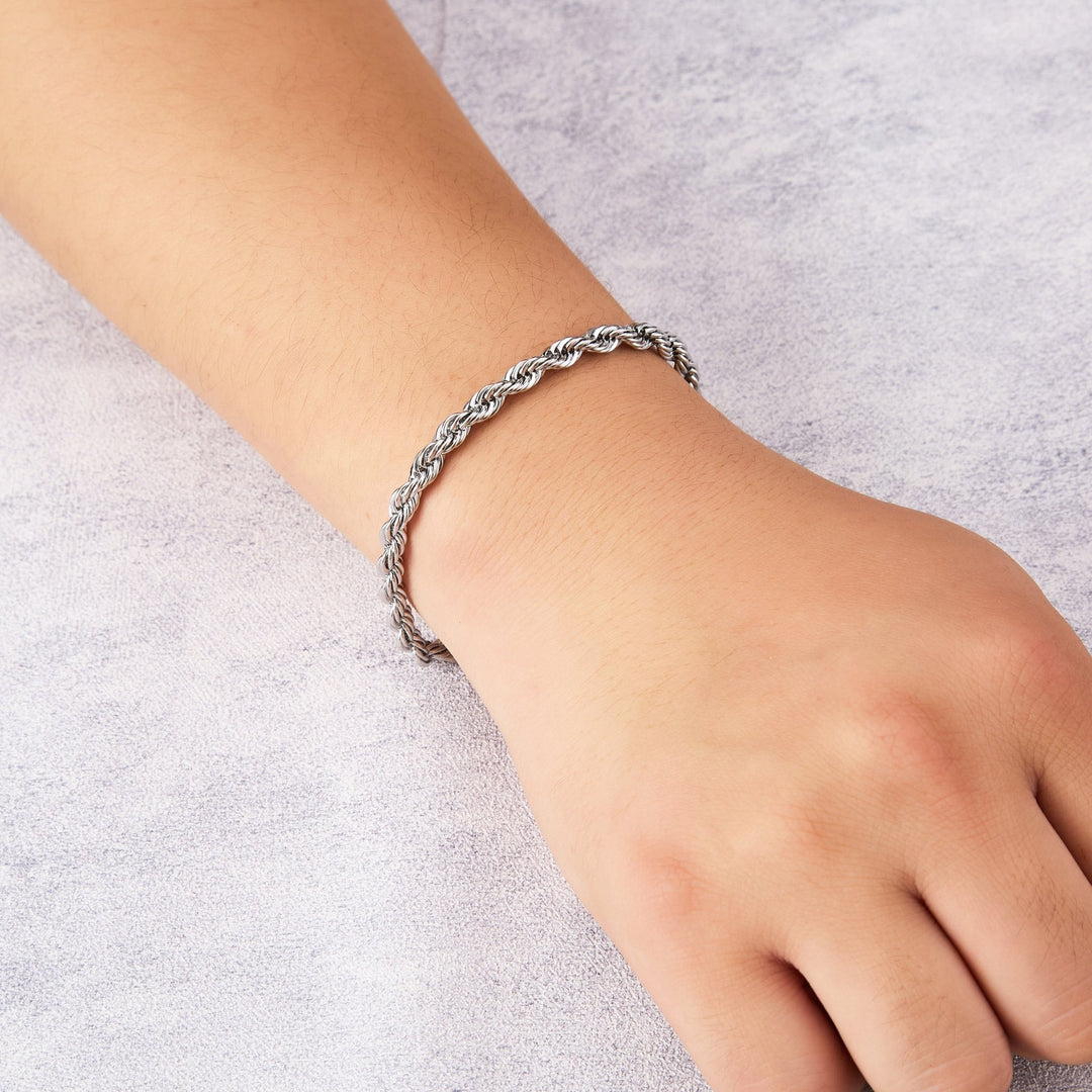 Men's 5mm Stainless Steel 7.5 - 8.5 Inch Round Rope Wheat Chain Bracelet - Philip Jones Jewellery