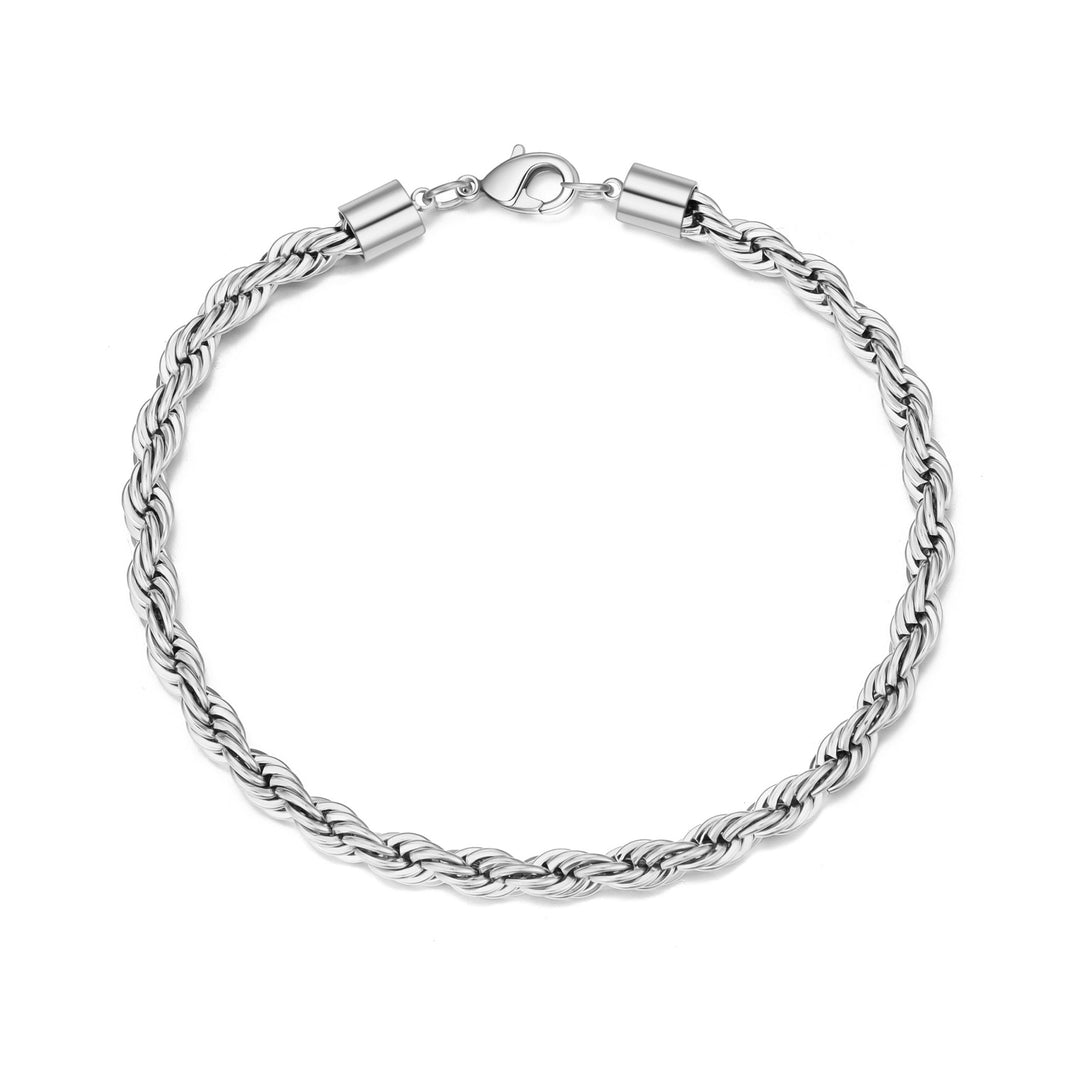 Men's 5mm Stainless Steel 7.5 - 8.5 Inch Round Rope Wheat Chain Bracelet - Philip Jones Jewellery