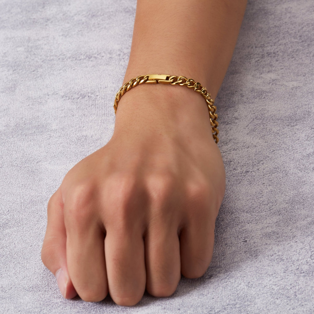 Men's 6mm Gold Plated Stainless Steel 7.5 - 8.5 Inch Curb Chain Bracelet - Philip Jones Jewellery