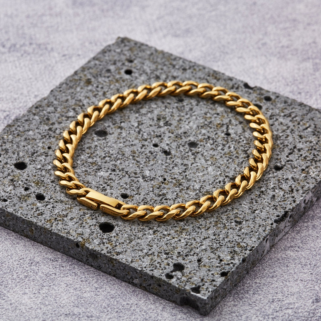 Men's 6mm Gold Plated Stainless Steel 7.5 - 8.5 Inch Curb Chain Bracelet - Philip Jones Jewellery