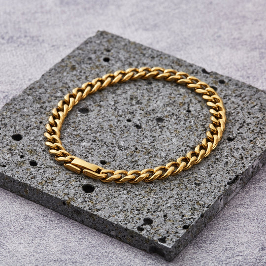 Men's 6mm Gold Plated Stainless Steel 7.5 - 8.5 Inch Curb Chain Bracelet - Philip Jones Jewellery