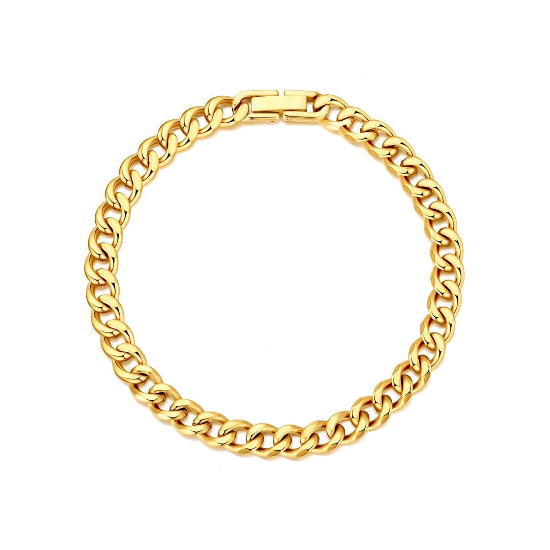 Men's 6mm Gold Plated Stainless Steel 7.5 - 8.5 Inch Curb Chain Bracelet - Philip Jones Jewellery