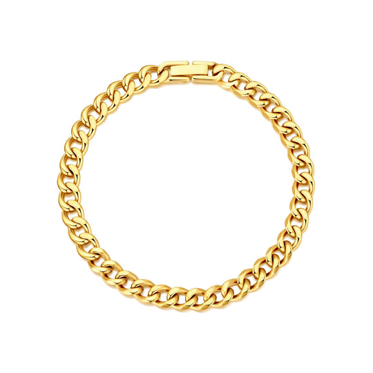 Men's 6mm Gold Plated Stainless Steel 7.5 - 8.5 Inch Curb Chain Bracelet - Philip Jones Jewellery