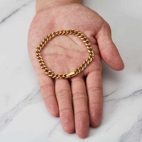 Men's 6mm Gold Plated Stainless Steel 7.5 - 8.5 Inch Curb Chain Bracelet - Philip Jones Jewellery