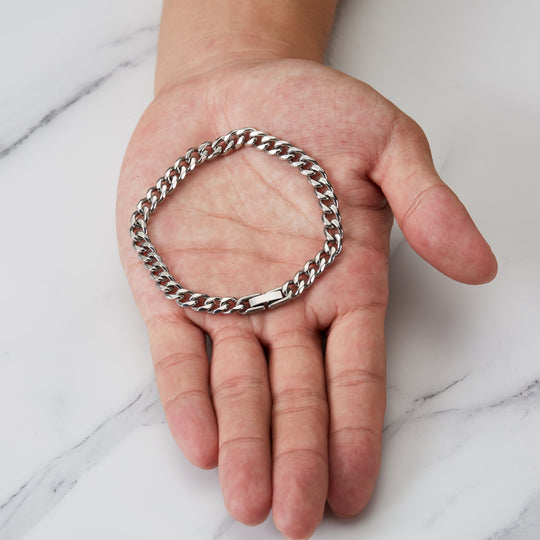 Men's 6mm Stainless Steel 7.5 - 8.5 Inch Curb Chain Bracelet - Philip Jones Jewellery