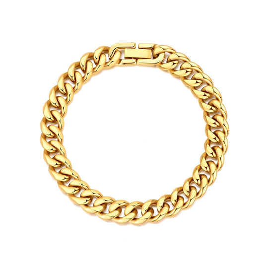 Men's 9mm Gold Plated Stainless Steel 7.5 - 8.5 Inch Curb Chain Bracelet - Philip Jones Jewellery