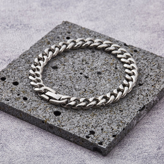 Men's 9mm Stainless Steel 7.5 - 8.5 Inch Curb Chain Bracelet - Philip Jones Jewellery
