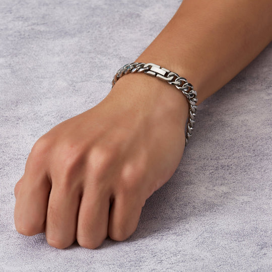Men's 9mm Stainless Steel 7.5 - 8.5 Inch Curb Chain Bracelet - Philip Jones Jewellery