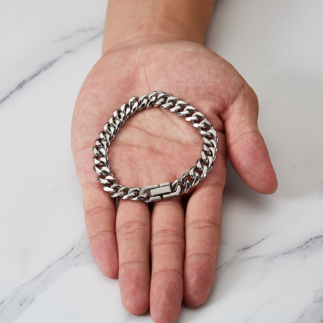 Men's 9mm Stainless Steel 7.5 - 8.5 Inch Curb Chain Bracelet - Philip Jones Jewellery