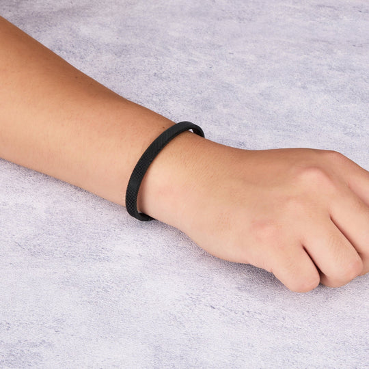 Men's Black Stainless Steel Mesh Cuff Bracelet - Philip Jones Jewellery