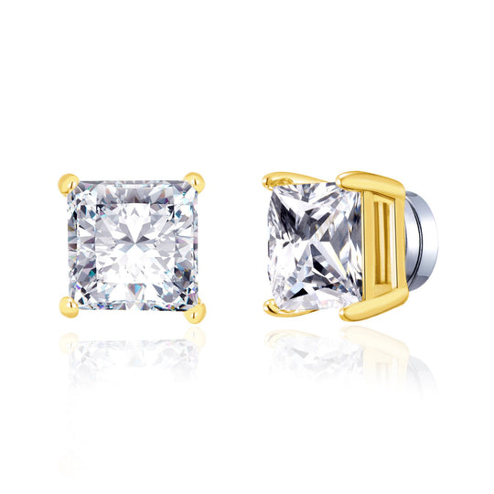 Men's Gold Plated Square Magnetic Clip On Stud Earrings Created with Zircondia® Crystals - Philip Jones Jewellery