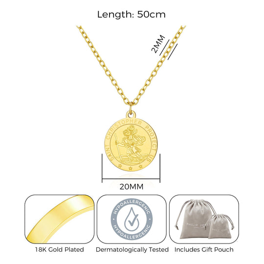 Men's Gold Plated Stainless Steel St Christopher Necklace - Philip Jones Jewellery