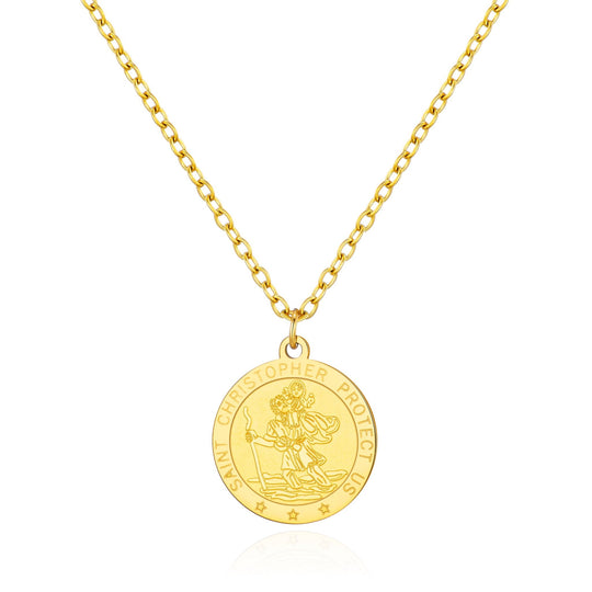 Men's Gold Plated Stainless Steel St Christopher Necklace - Philip Jones Jewellery