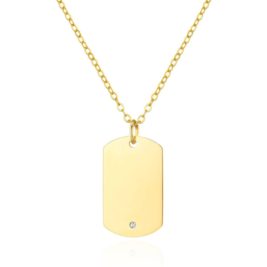 Men's Gold Plated Steel Dog Tag Necklace Created with Zircondia® Crystals - Philip Jones Jewellery