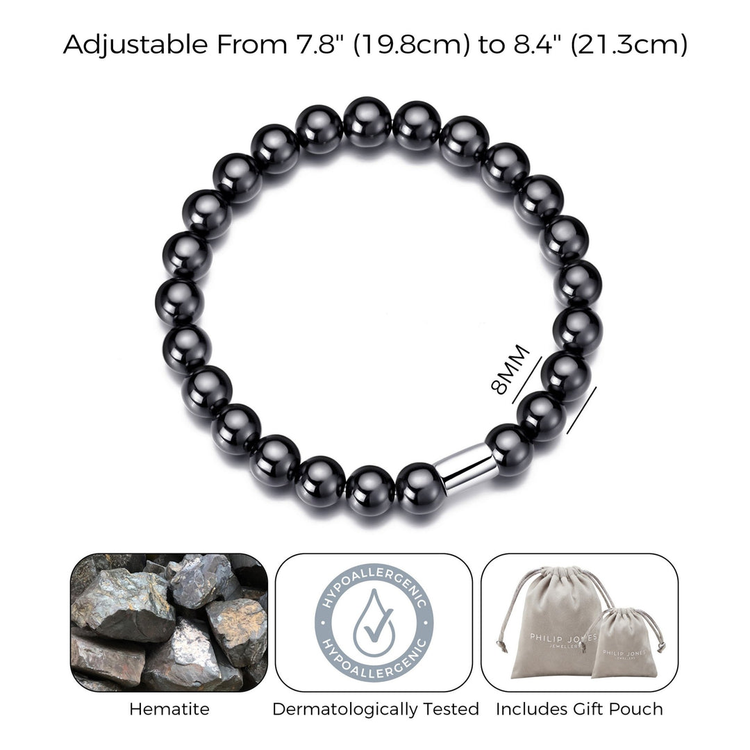 Men's Hematite Round Beaded Gemstone Stretch Bracelet - Philip Jones Jewellery