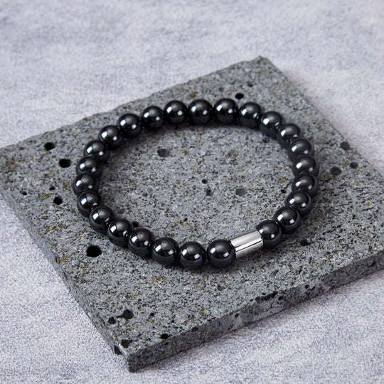 Men's Hematite Round Beaded Gemstone Stretch Bracelet - Philip Jones Jewellery