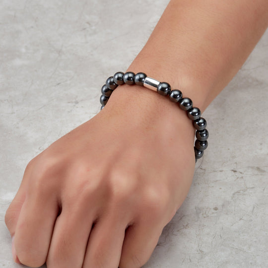 Men's Hematite Round Beaded Gemstone Stretch Bracelet - Philip Jones Jewellery