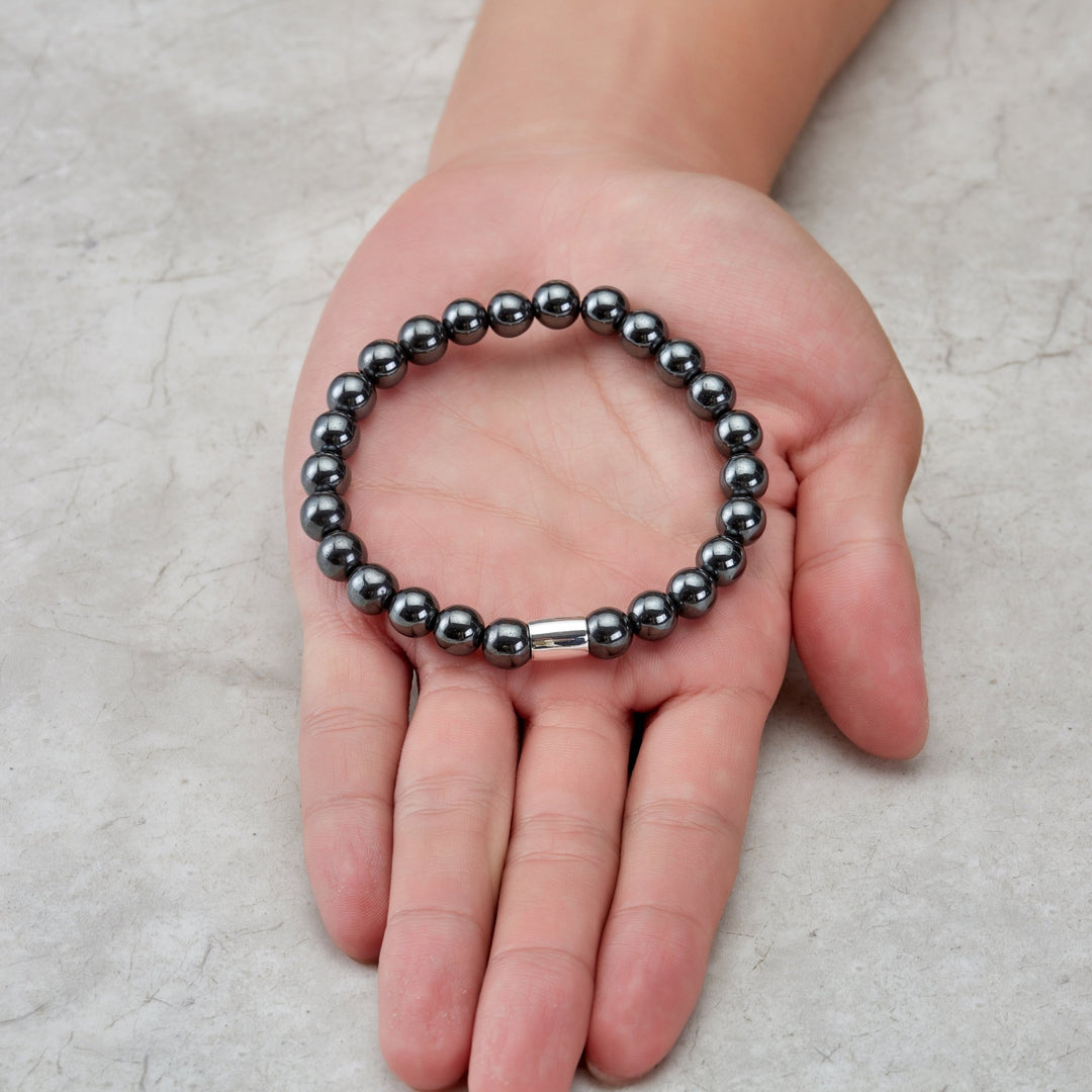 Men's Hematite Round Beaded Gemstone Stretch Bracelet - Philip Jones Jewellery