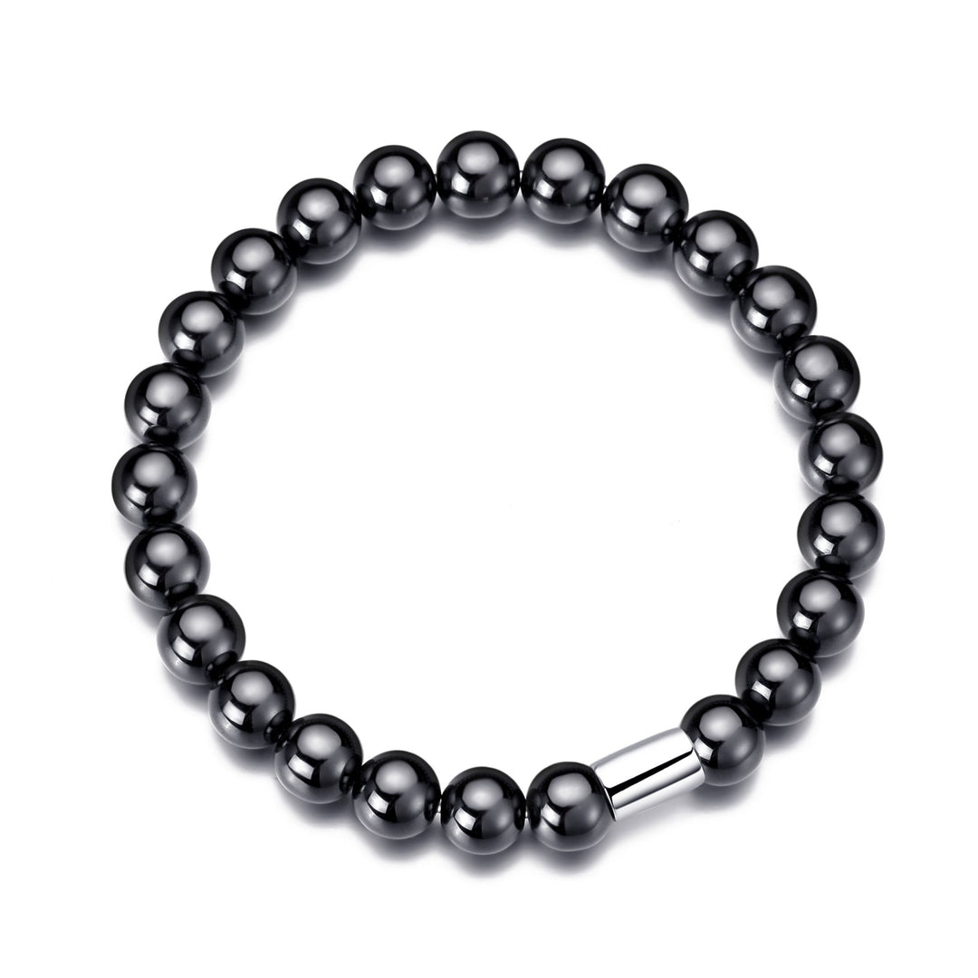 Men's Hematite Round Beaded Gemstone Stretch Bracelet - Philip Jones Jewellery