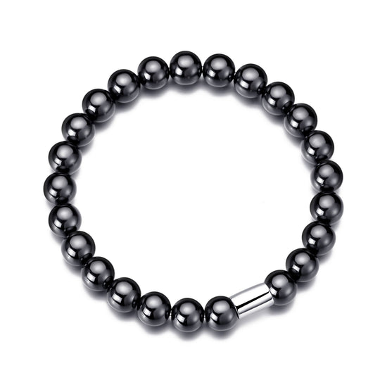 Men's Hematite Round Beaded Gemstone Stretch Bracelet - Philip Jones Jewellery