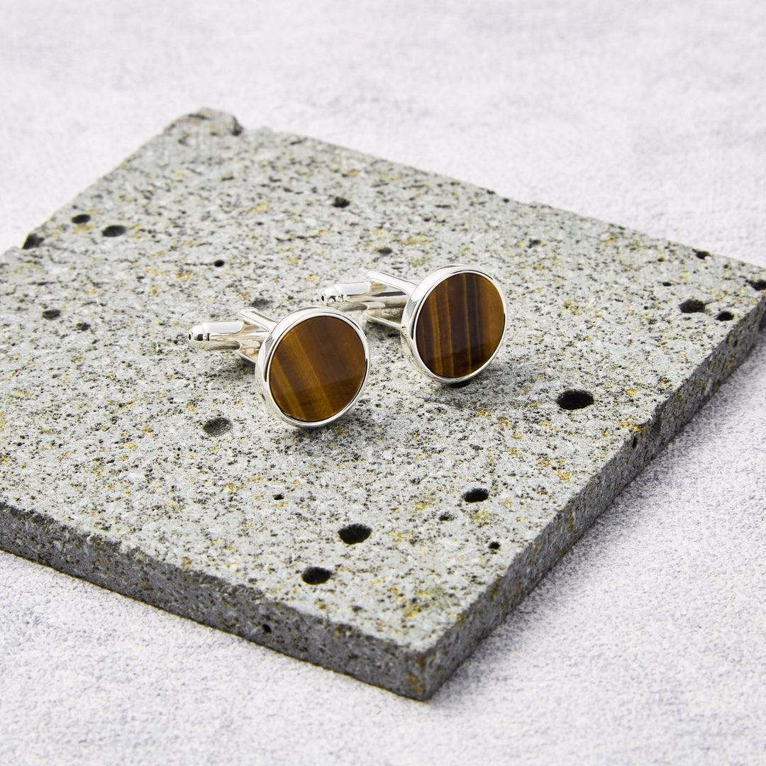 Men's I Couldn't Say I Do Without You Tigers Eye Gemstone Cufflinks - Philip Jones Jewellery