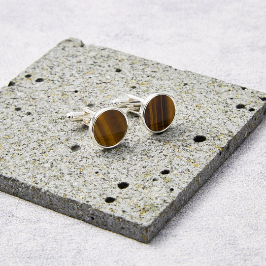 Men's I Couldn't Say I Do Without You Tigers Eye Gemstone Cufflinks - Philip Jones Jewellery