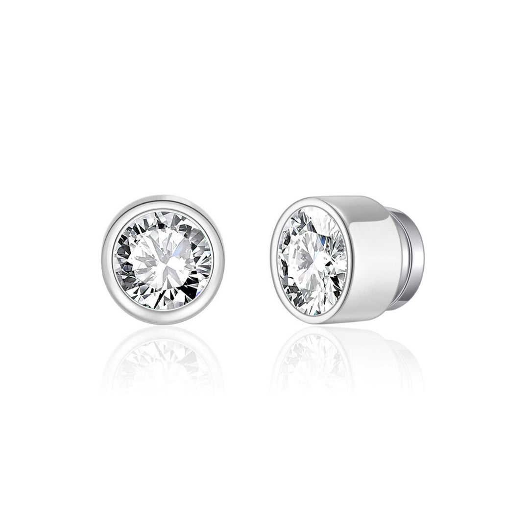 Men's Silver Plated 6mm Magnetic Clip On Earrings Created with Zircondia® Crystals - Philip Jones Jewellery