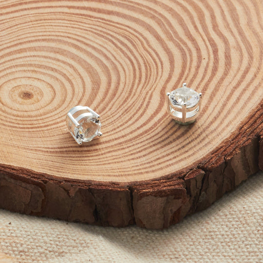 Men's Silver Plated Round Magnetic Clip On Stud Earrings Created with Zircondia® Crystals - Philip Jones Jewellery