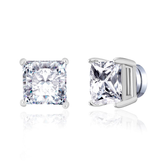 Men's Silver Plated Square Magnetic Clip On Stud Earrings Created with Zircondia® Crystals - Philip Jones Jewellery