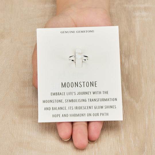 Moonstone Adjustable Ring with Quote Card - Philip Jones Jewellery