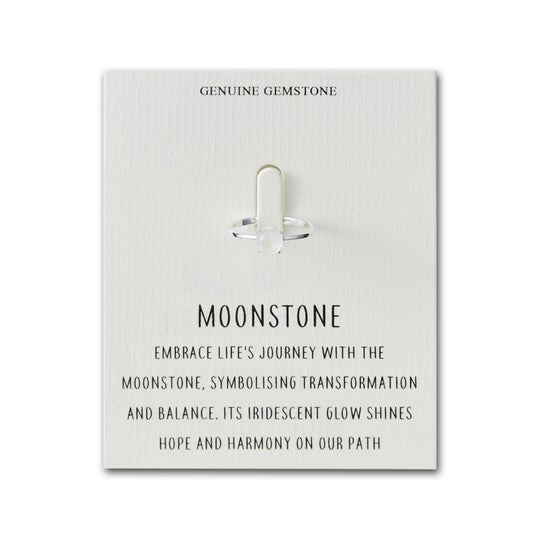 Moonstone Adjustable Ring with Quote Card - Philip Jones Jewellery