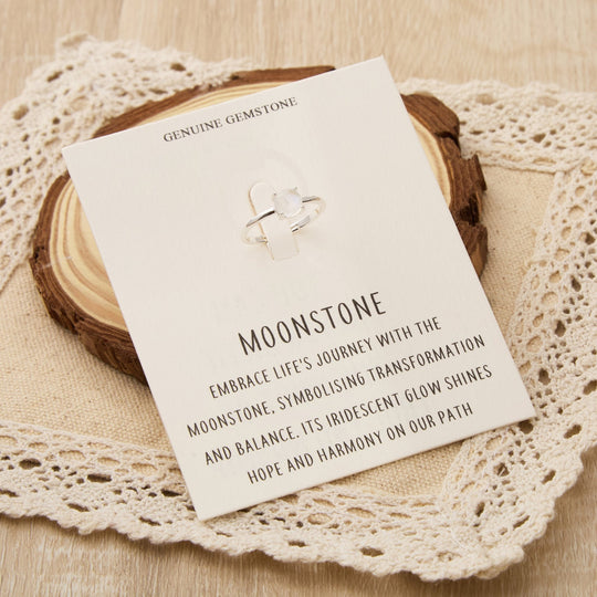 Moonstone Adjustable Ring with Quote Card - Philip Jones Jewellery