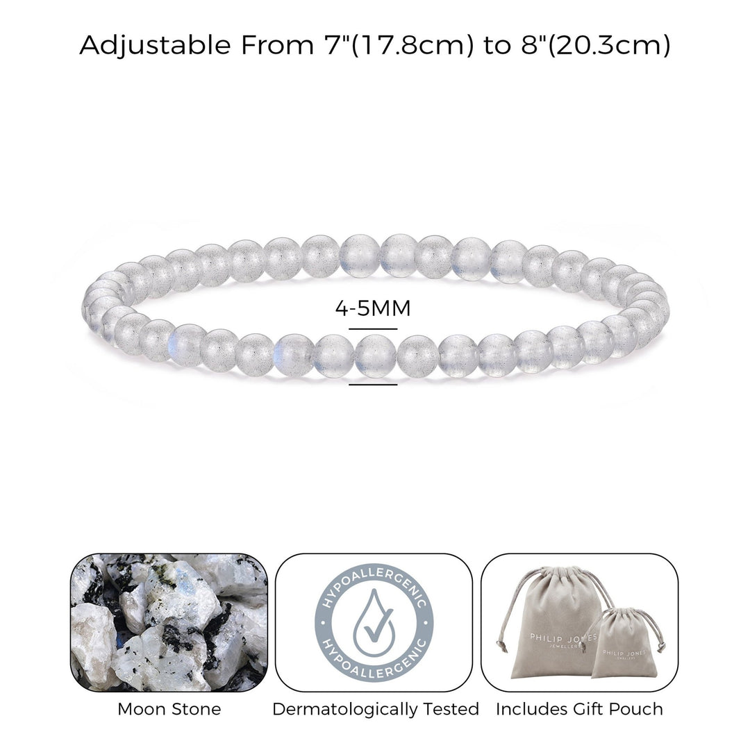 Moonstone Mini Beaded Gemstone Stretch Bracelet - Philip Jones Jewellery