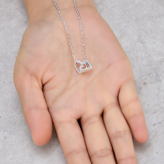Mother and Daughter Heart Link Necklace with Quote Card Created with Zircondia® Crystals - Philip Jones Jewellery