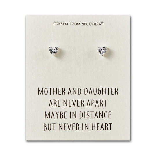 Mother and Daughter Quote Heart Earrings Created with Zircondia® Crystals - Philip Jones Jewellery
