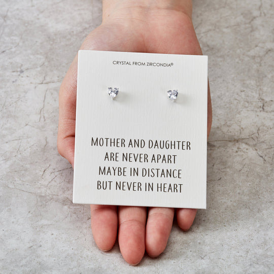 Mother and Daughter Quote Heart Earrings Created with Zircondia® Crystals - Philip Jones Jewellery